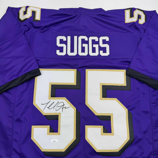 Autographed/Signed Terrell Suggs Baltimore Purple Football Jersey JSA COA #2