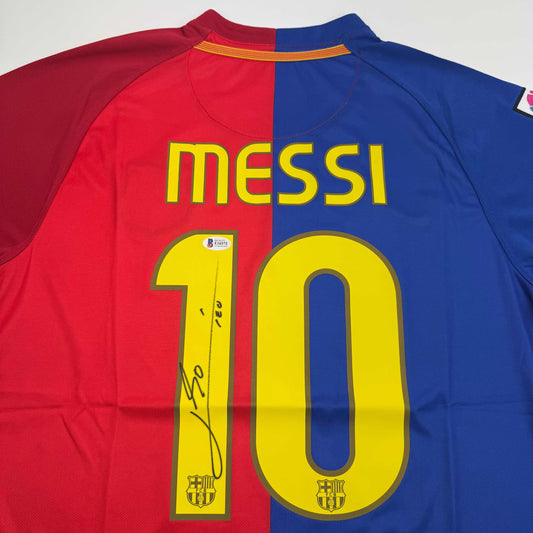 Autographed/Signed Lionel Leo Messi FC Barcelona Soccer Jersey Beckett BAS COA
