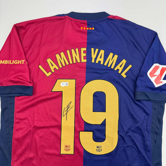Autographed/Signed Lamine Yamal FC Barcelona Blue Soccer Jersey Beckett BAS COA