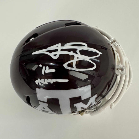 Autographed/Signed Johnny Manziel 12 Heisman Texas A&M Aggies College Football Mini Helmet Beckett BAS COA