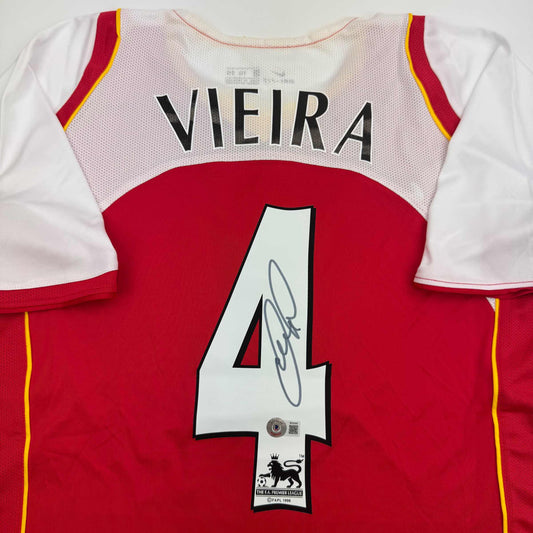 Autographed/Signed Patrick Vieira Arsenal Red Soccer Jersey Beckett BAS COA