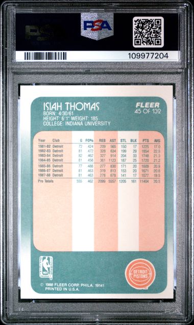 Graded 1988 Fleer Isiah Thomas #45 Basketball Card PSA 8 NM-MT