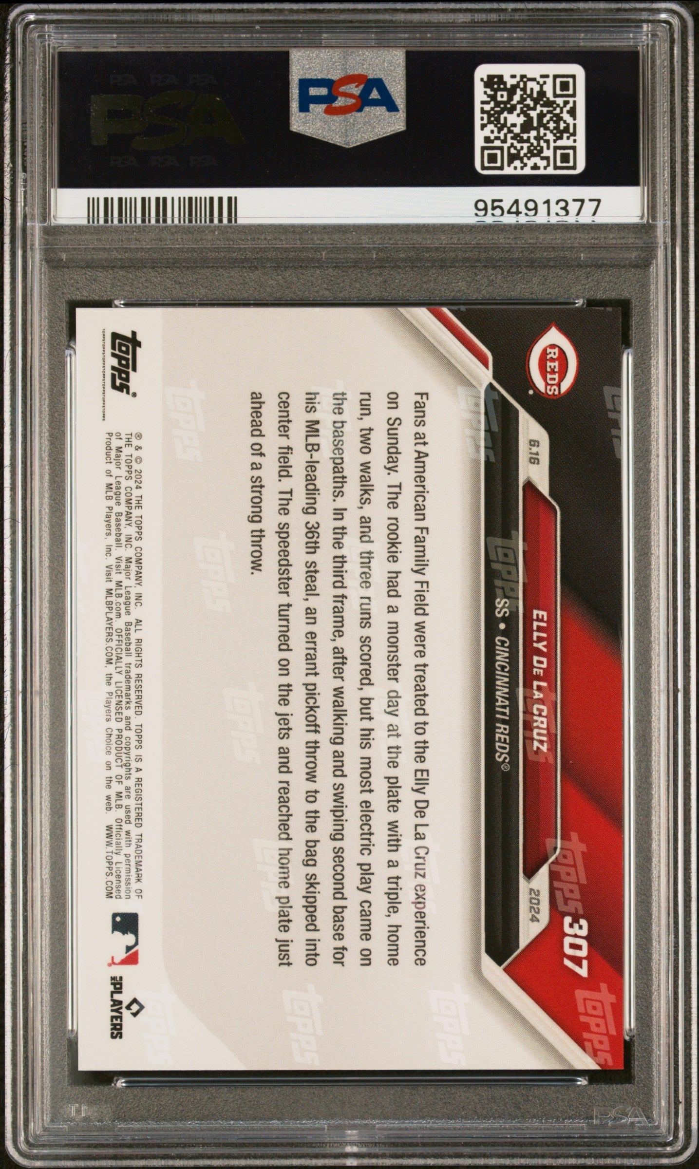 Graded 2024 Topps Now Elly De La Cruz #307 Rookie RC Baseball Card PSA 10 Gem Mint