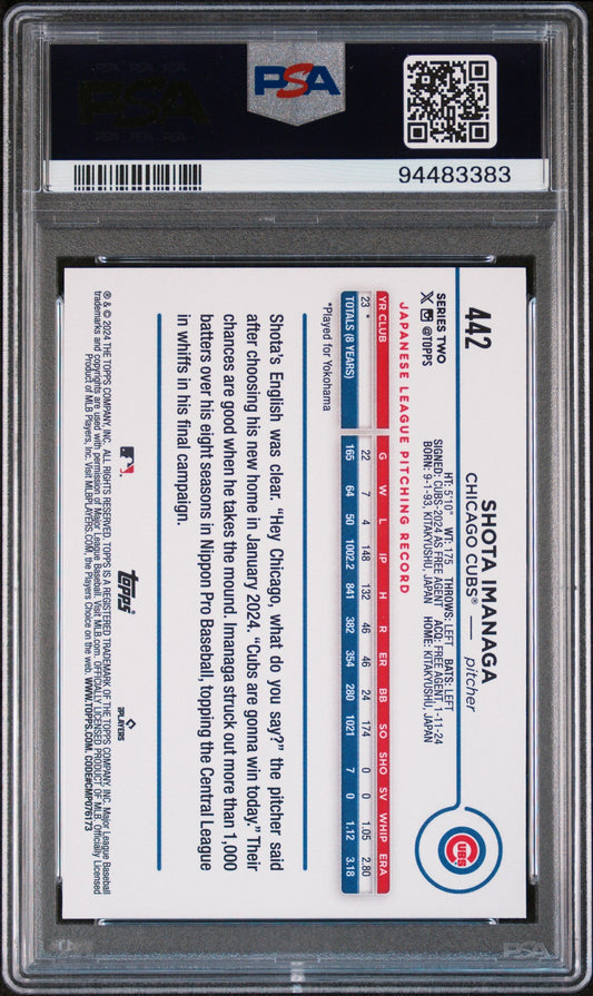 Graded 2024 Topps Shota Imanaga #442 Rookie RC Baseball Card PSA 10 Gem Mint