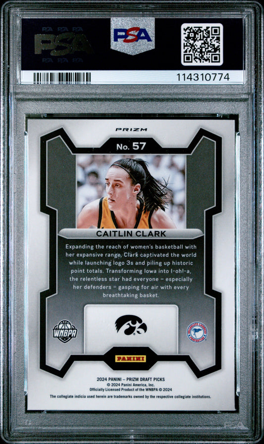 Graded 2024 Panini Prizm Draft Picks Caitlin Clark #57 Red Ice Rookie RC Basketball Card PSA 10 Gem Mint