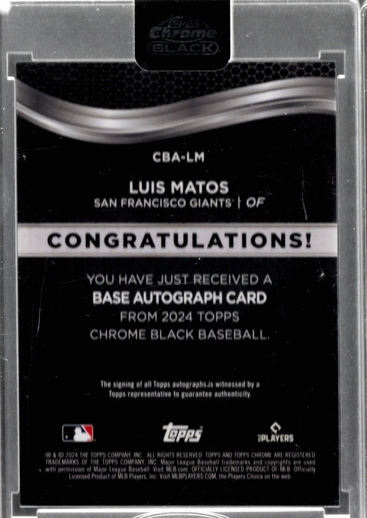 2025 Topps Chrome Black Luis Matos #CBALMB Auto San Francisco Giants Rookie RC Baseball Card
