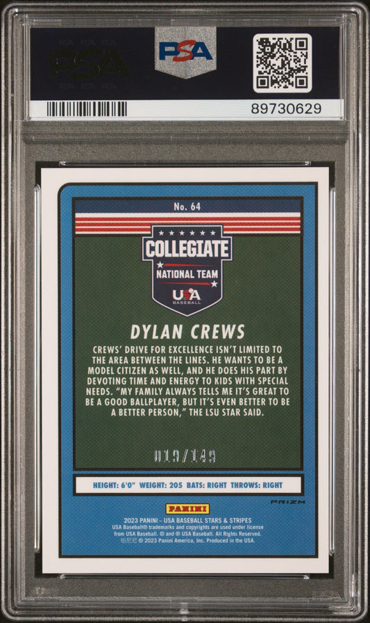 Graded 2023 Panini Stars & Stripes USA Dylan Crews #64 Red #/149 Rookie RC Baseball Card PSA 10 Gem Mint
