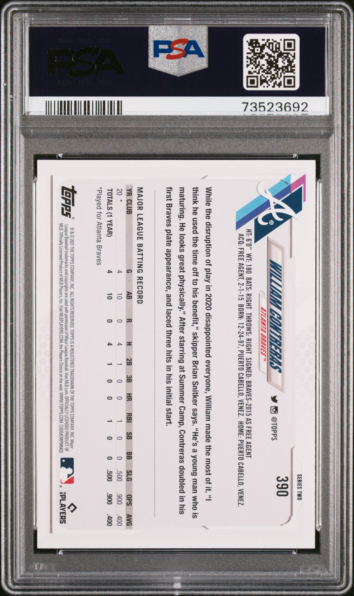 Graded 2021 Topps Complete Set William Contreras #390 Gold Star Rookie RC Baseball Card PSA 10 Gem Mint