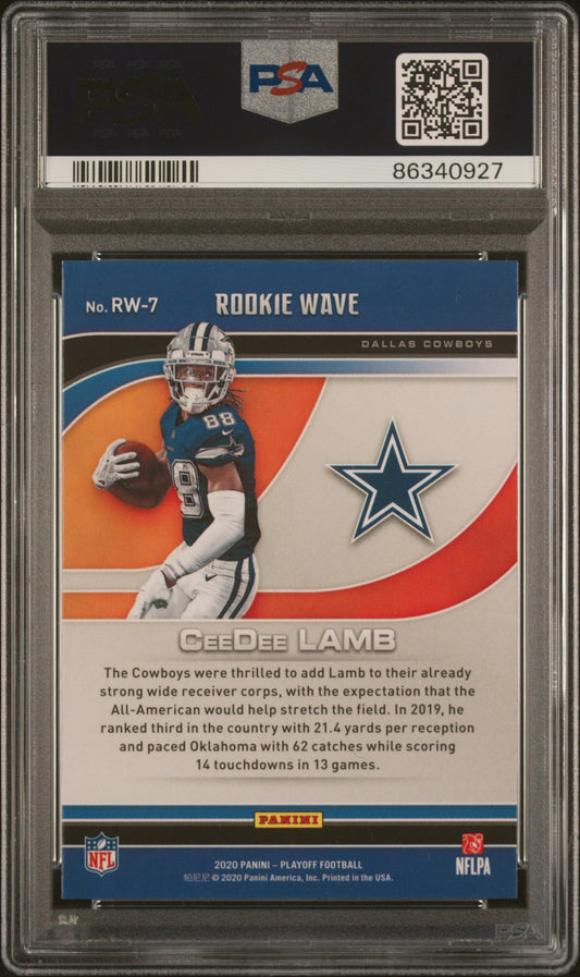 Graded 2020 Panini Playoff CeeDee Lamb #RW7 Rookie Wave RC Football Card PSA 10 Gem Mint