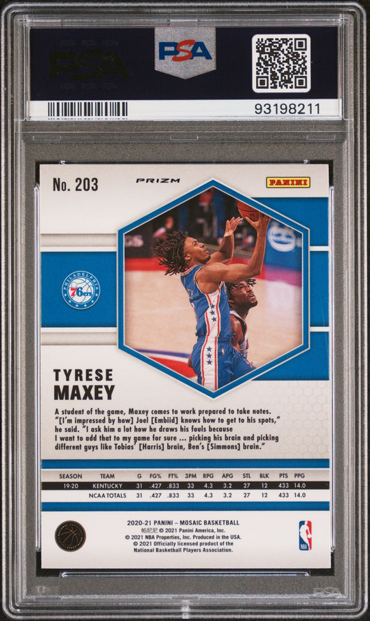 Graded 2020 Panini Mosaic Tyrese Maxey #203 Green Mosaic Rookie RC Basketball Card PSA 10 Gem Mint