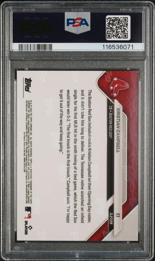 Graded 2025 Topps Now Kristian Campbell #11 Gold Foil /50 Rookie RC Baseball Card PSA 10 Gem Mint