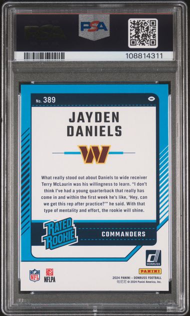 Graded 2024 Donruss Press Proof Green Jayden Daniels #389 Rookie RC Football Card PSA 9 Mint