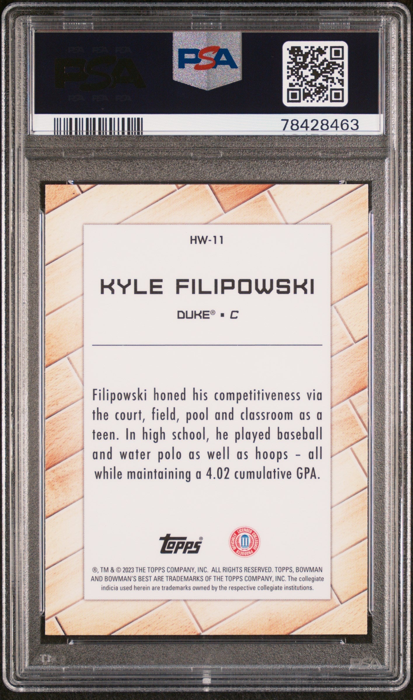Graded 2022 Topps Bowman Univ Best Kyle Filipowski #HW11 Hardwood Warriors Rookie RC Basketball Card PSA 10 Gem Mint