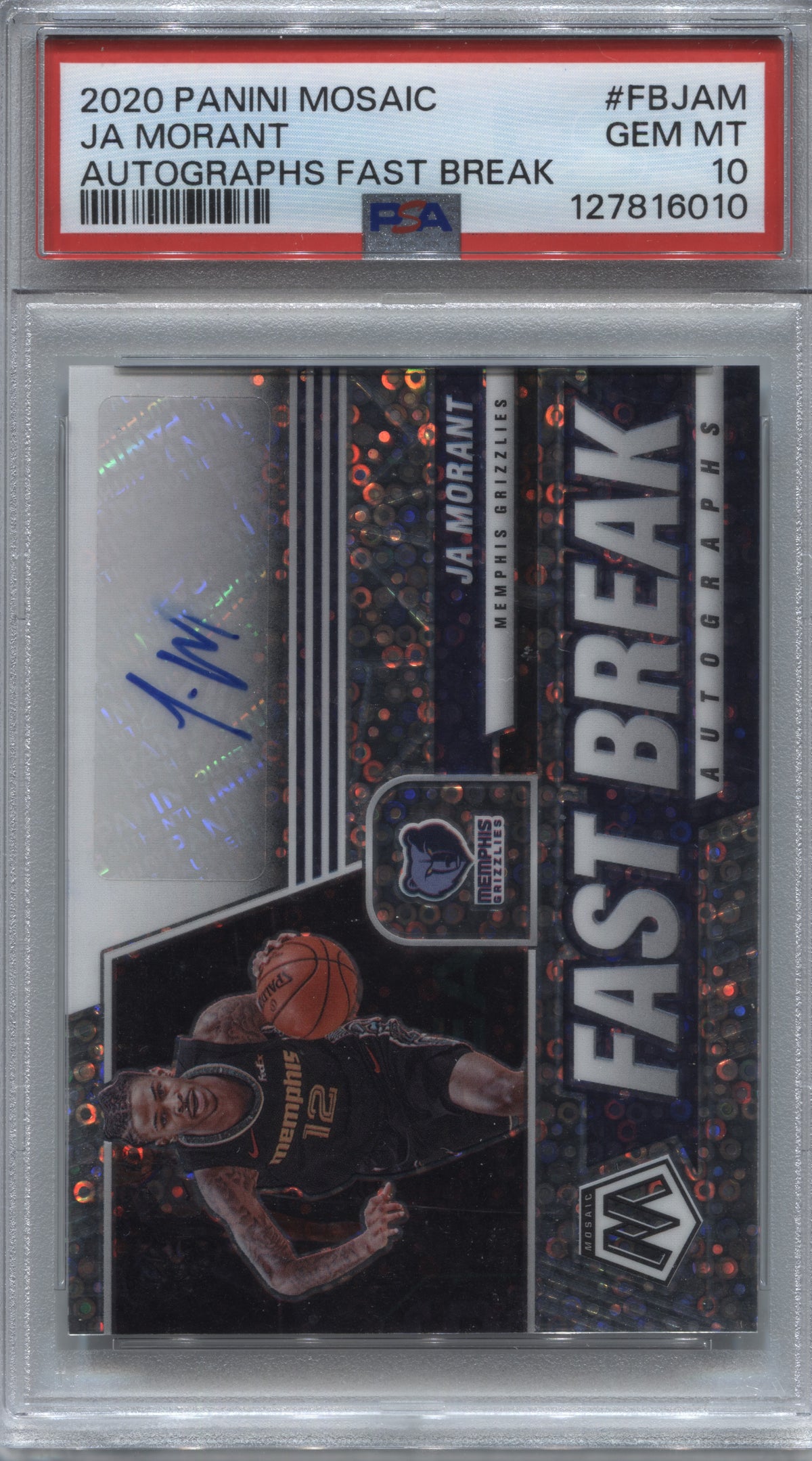 2020-21 Panini Mosaic Ja Morant Fast Break Auto #FB-JAM PSA 10 Grizzlies