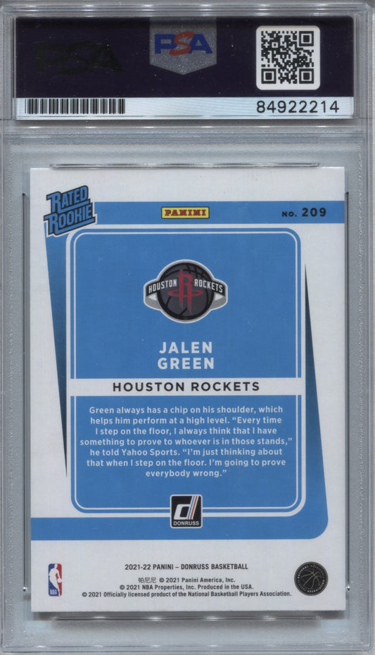 2021-22 Panini Donruss Jalen Green Rated Rookie #209 Signed PSA/DNA Auto 10