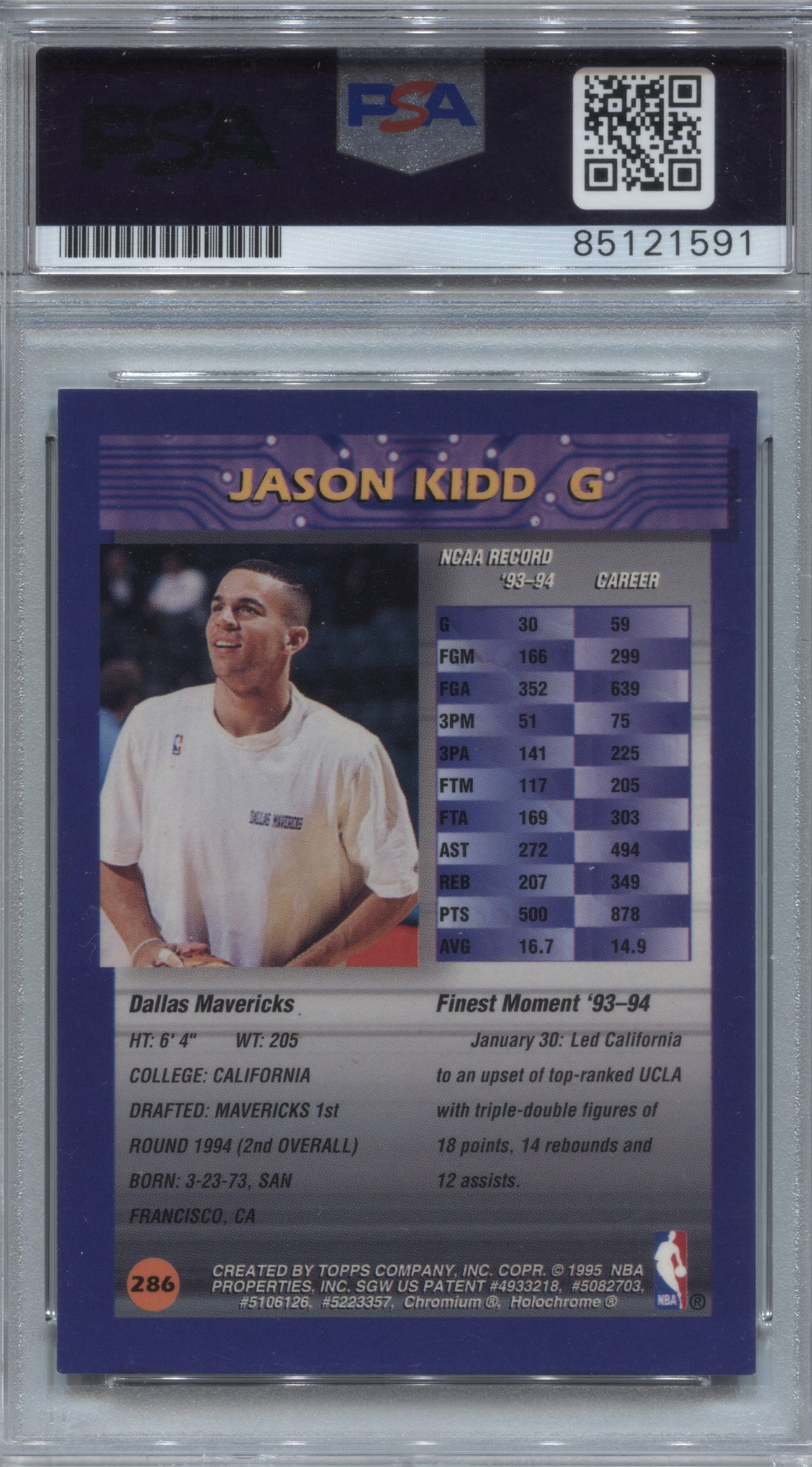 1994-95 Topps Finest Jason Kidd Rookie #286 Signed PSA/DNA Auto 10
