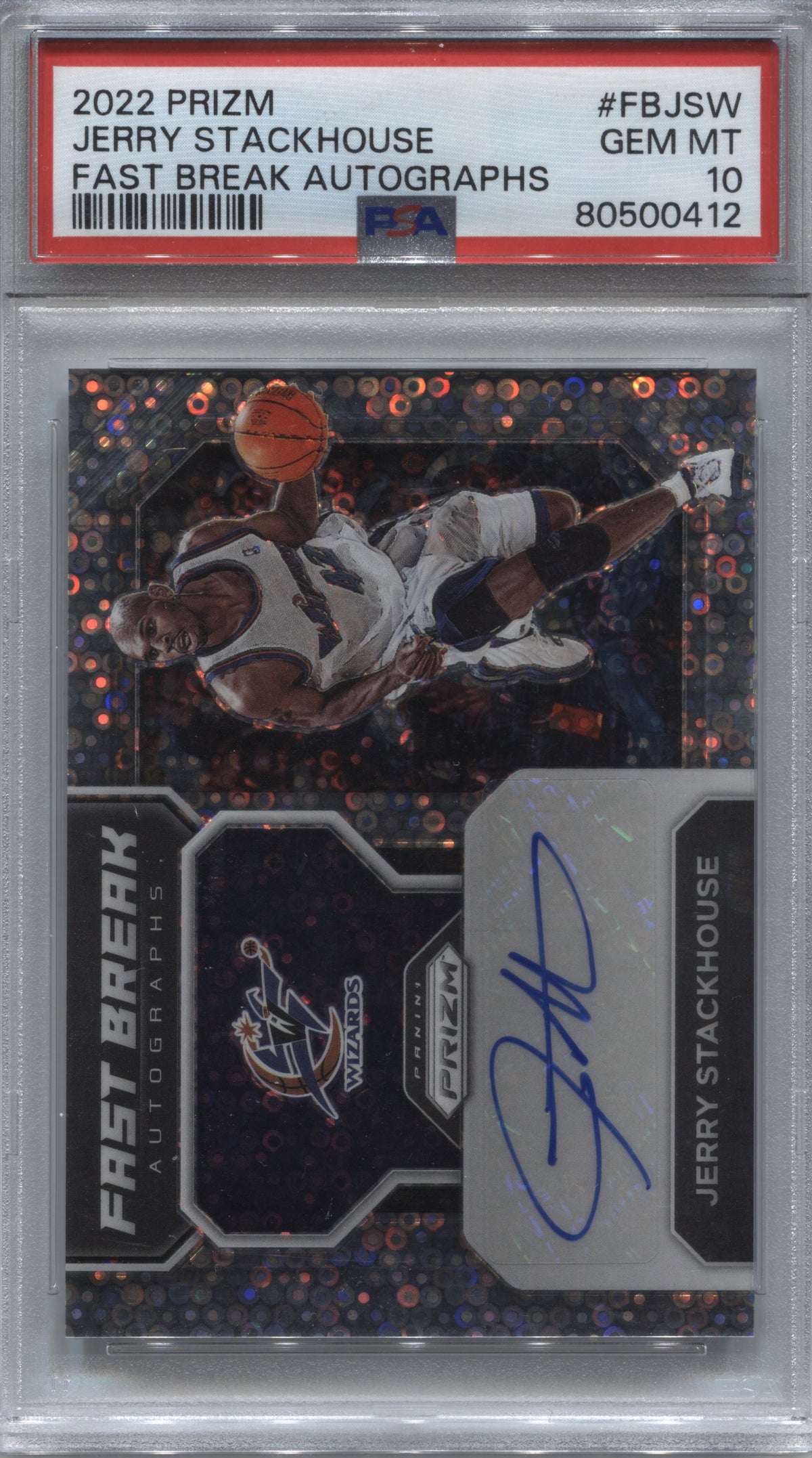 2022-23 Panini Prizm Jerry Stackhouse Fast Break Auto PSA 10 #FB-JSW Wizards