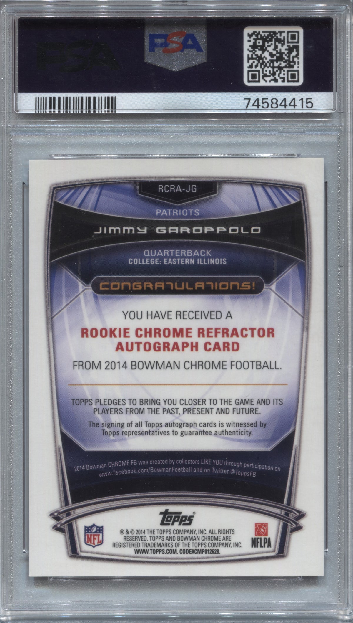 2014 Bowman Chrome Jimmy Garoppolo Red Refractor Rookie Auto /25 PSA 10