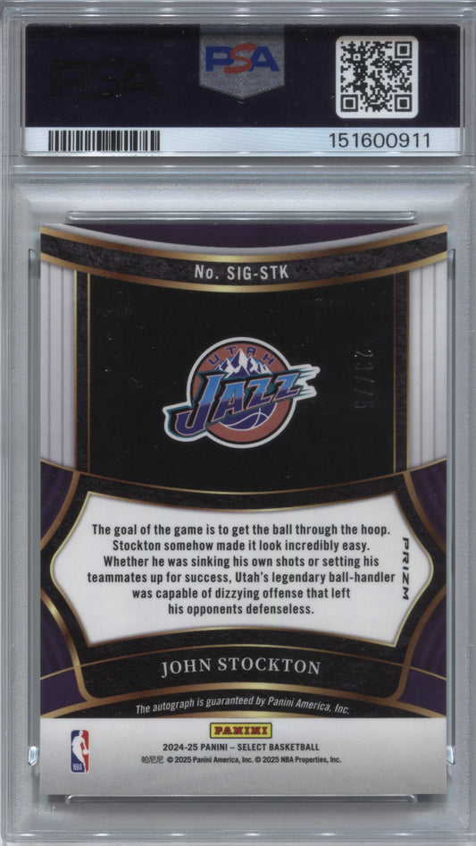 2024-25 Panini Select John Stockton Signatures Auto /75 #SIG-STK PSA 10