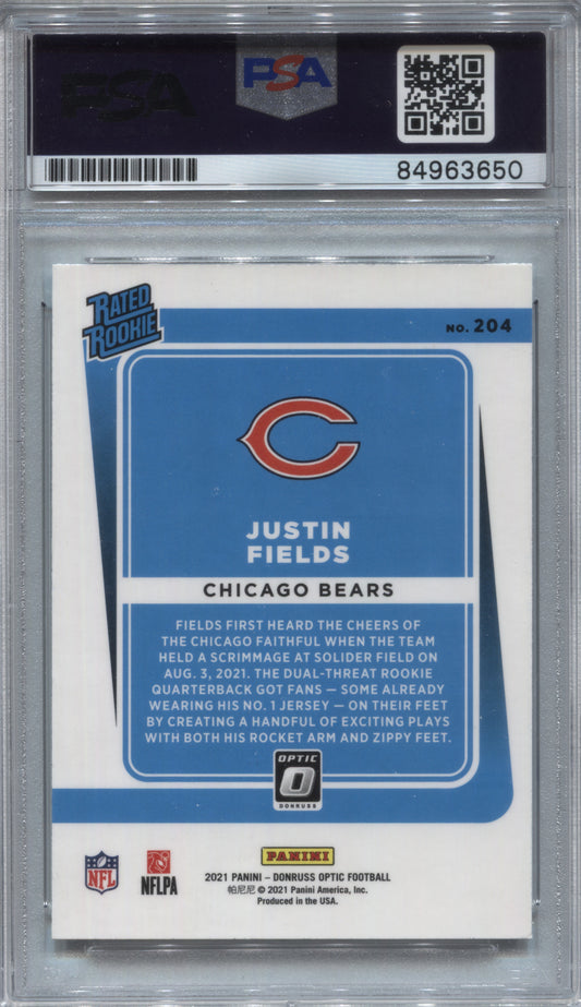 2021 Donruss Optic Justin Fields Novato del Año RC #204 Firmado PSA/DNA Auto 10