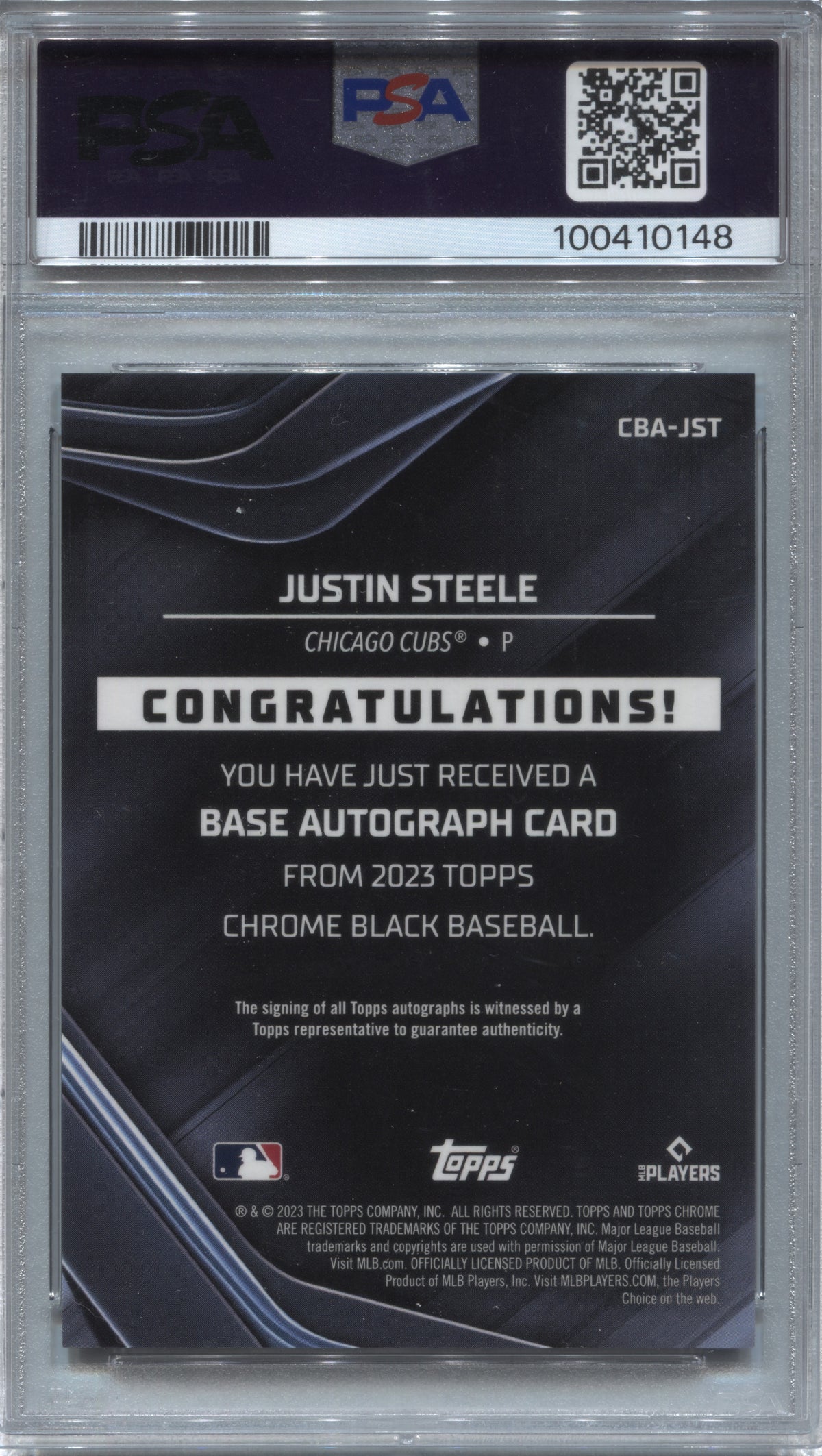 2023 Topps Chrome Black Justin Steele Refractor Rookie Auto /150 PSA 10