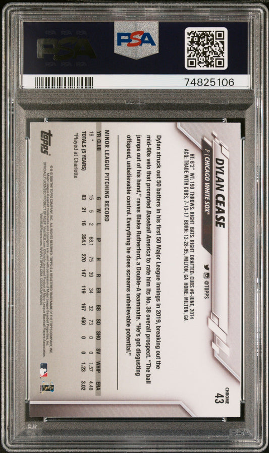 Graded 2020 Topps Chrome Dylan Cease #43 Prism Refractor Rookie RC Baseball Card PSA 10 Gem Mint