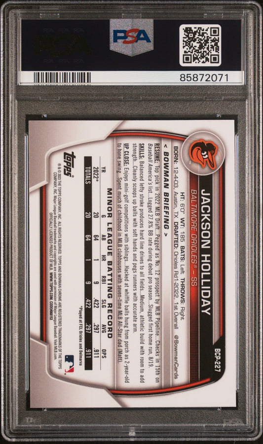 Graded 2023 Topps Bowman Chrome Sapphire Edition Jackson Holliday #227 Prospects Rookie RC Baseball Card PSA 10 Gem Mint