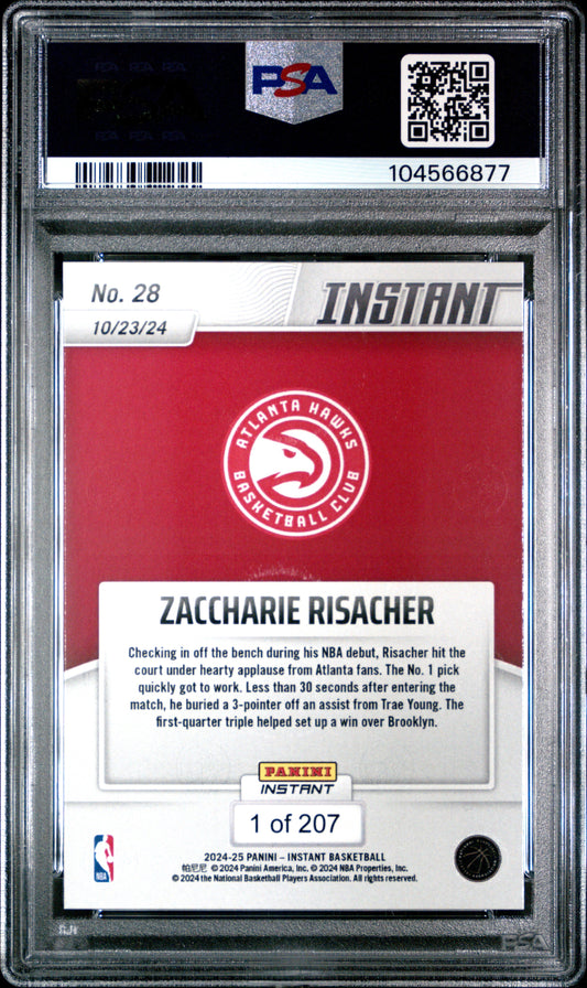 Graded 2024 Panini Instant NBA Zaccharie Risacher #28 Rookie RC Basketball Card PSA 10 Gem Mint