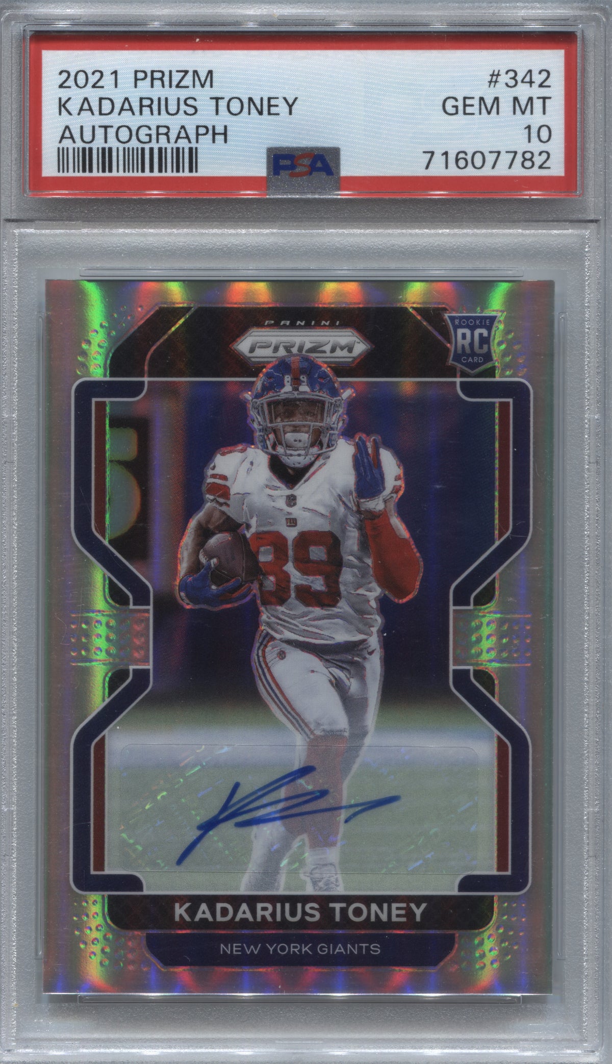 2021 Panini Prizm Kadarius Toney Silver Prizm Rookie Auto #342 PSA 10