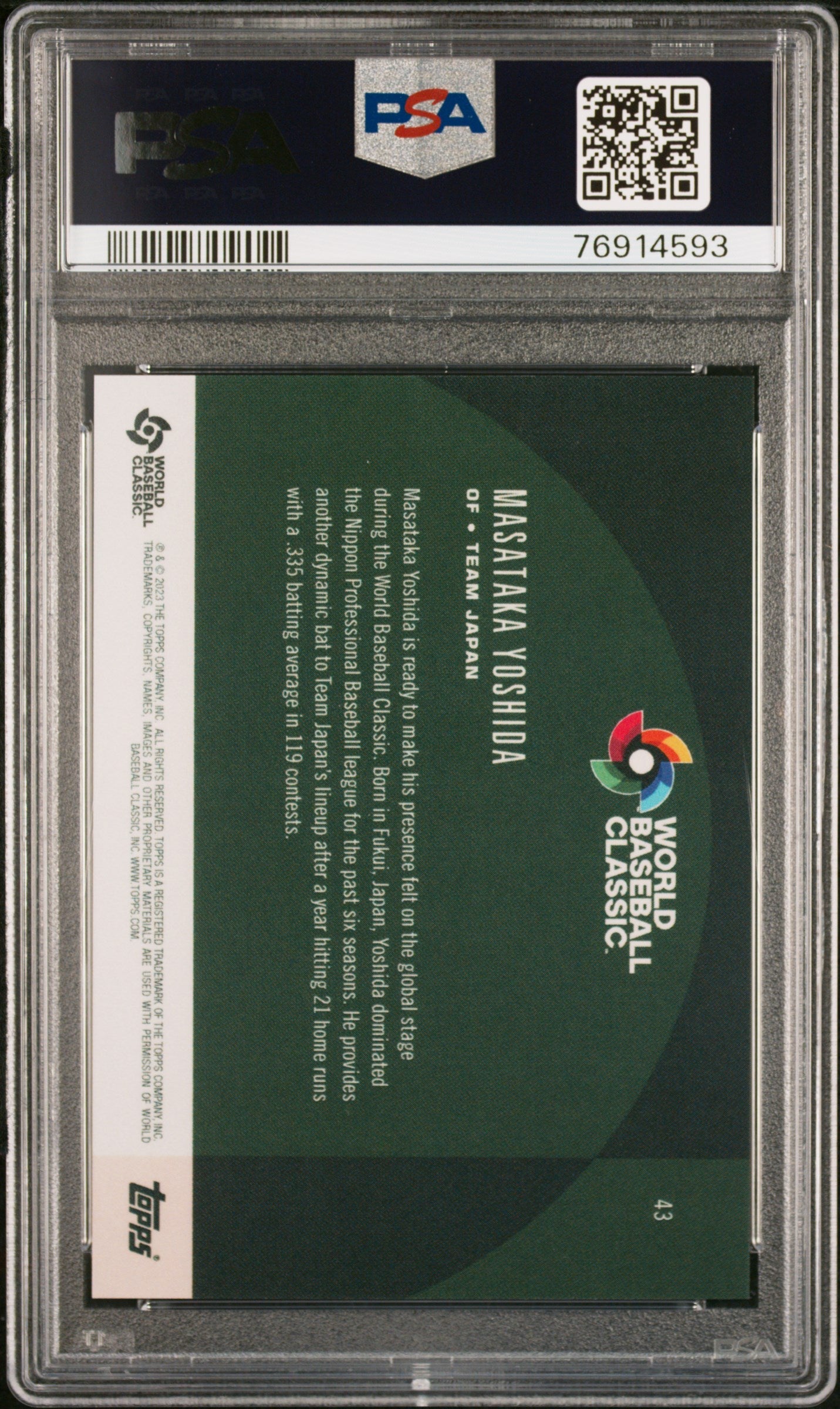 Graded 2023 Topps WBC Global Stars Masataka Yoshida #43 Rookie RC Baseball Card PSA 10 Gem Mint