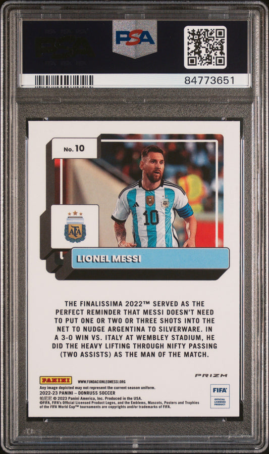 Graded 2022 Panini Donruss FIFA Lionel Messi #10 Optic Photon Soccer Card PSA 10 Gem Mint
