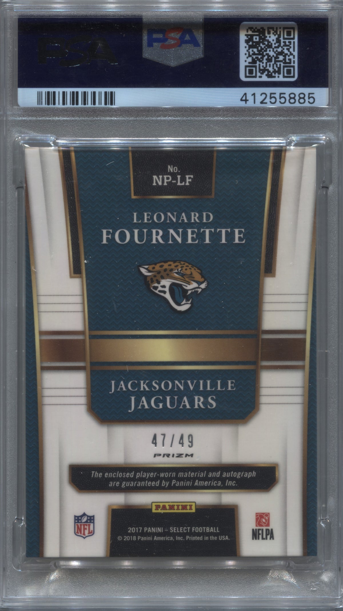 2017 Select Leonard Fournette Prime Selections Rookie Patch Auto /49 PSA 10