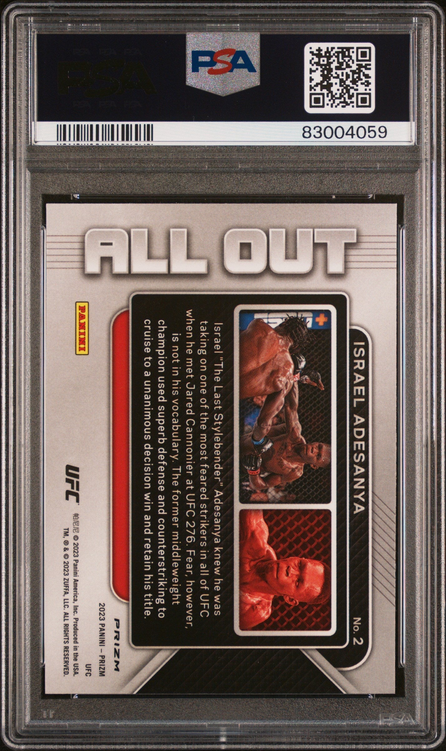 Graded 2023 Panini Prizm UFC Israel Adesanya #2 All Out Undercard UFC MMA Card PSA 10 Gem Mint