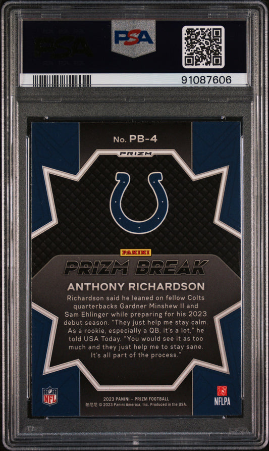 Graded 2023 Panini Prizm Anthony Richardson #PB4 Prizm Break Green Wave Rookie RC Football Card PSA 10 Gem Mint