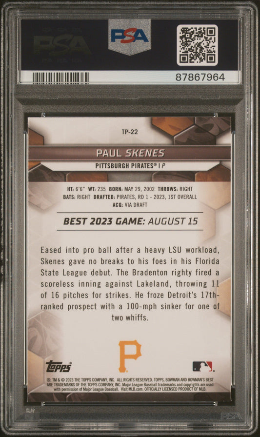 Graded 2023 Topps Bowmans Best Paul Skenes #TP22 Rookie RC Baseball Card PSA 10 Gem Mint