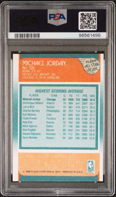 Graded 1988 Fleer All Star Michael Jordan #120 Basketball Card PSA 8 NM-MT