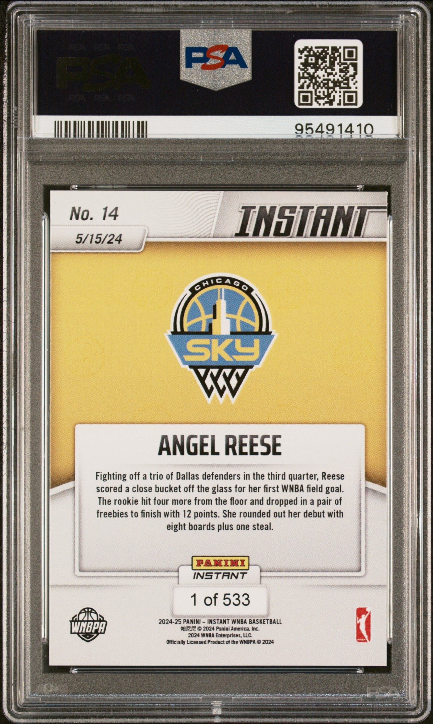 Graded 2024 Panini Instant WNBA Angel Reese #14 Rookie RC Basketball Card PSA 9 Mint