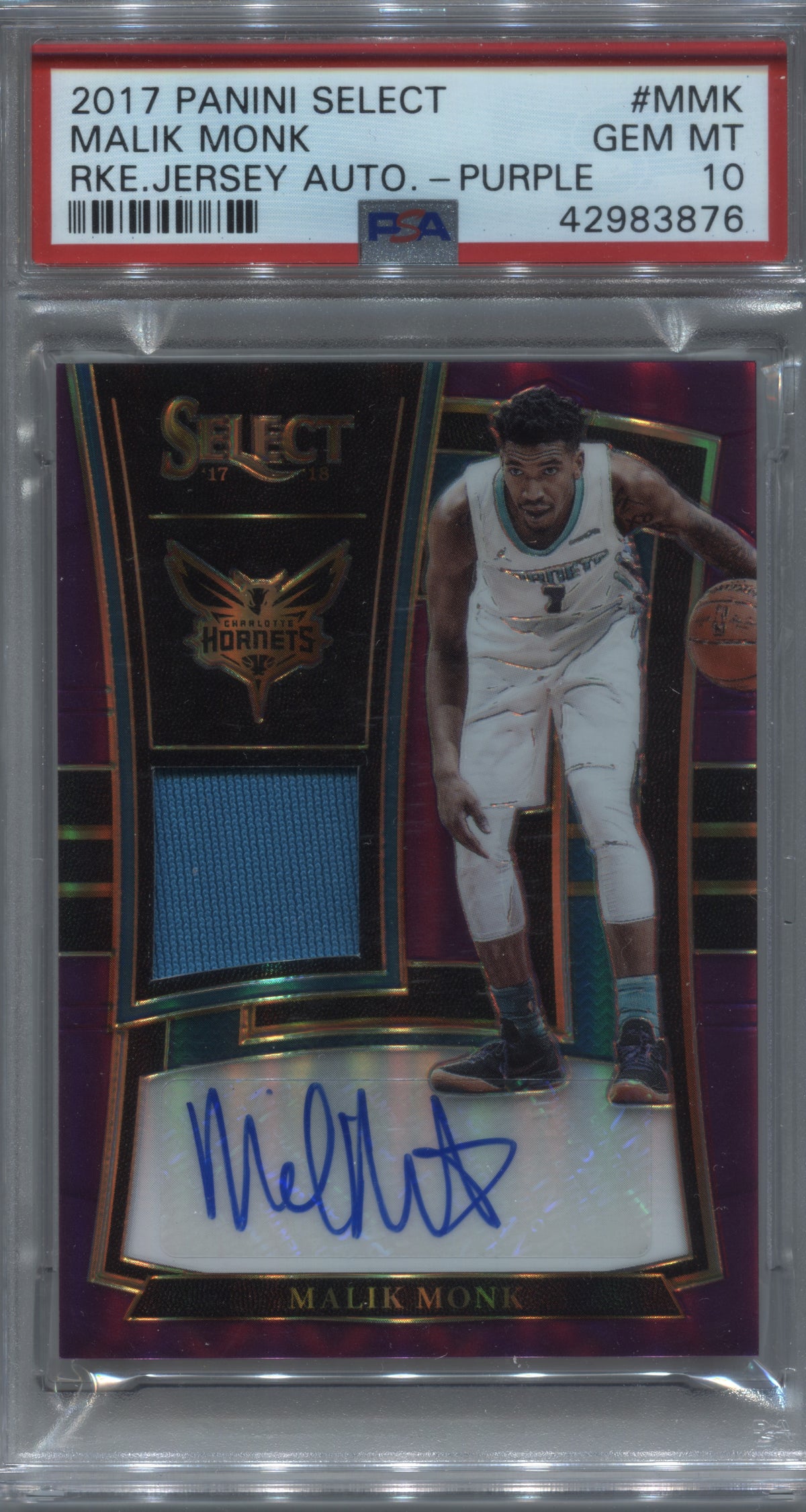 2017-18 Panini Select Malik Monk Purple Rookie Jersey Auto /99 #RJA-MMK PSA 10