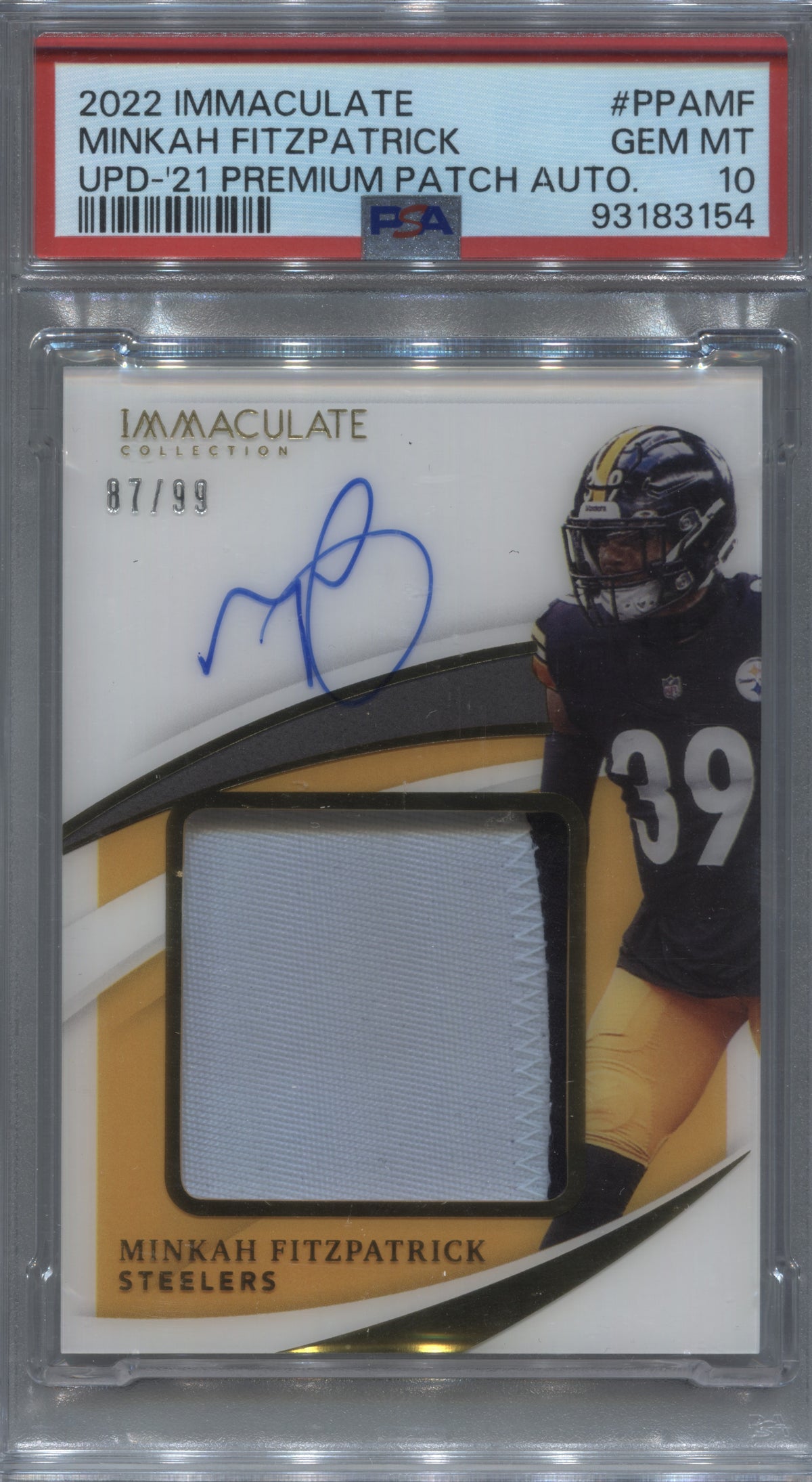 2022 Immaculate Minkah Fitzpatrick 2021 Update Patch Auto /99 PSA 10 Steelers
