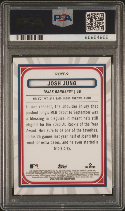 Graded 2023 Topps Bowman M/B Josh Jung #9 Chrome ROY Favorites Rookie RC Baseball Card PSA 10 Gem Mint
