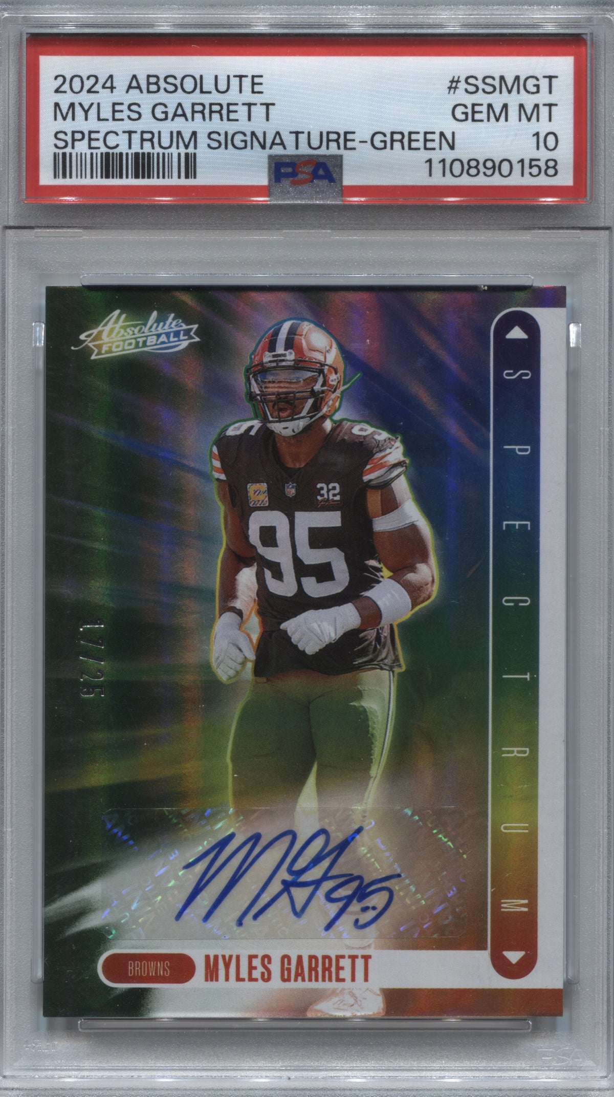 2024 Panini Absolute Myles Garrett Spectrum Signatures Green Auto /25 PSA 10