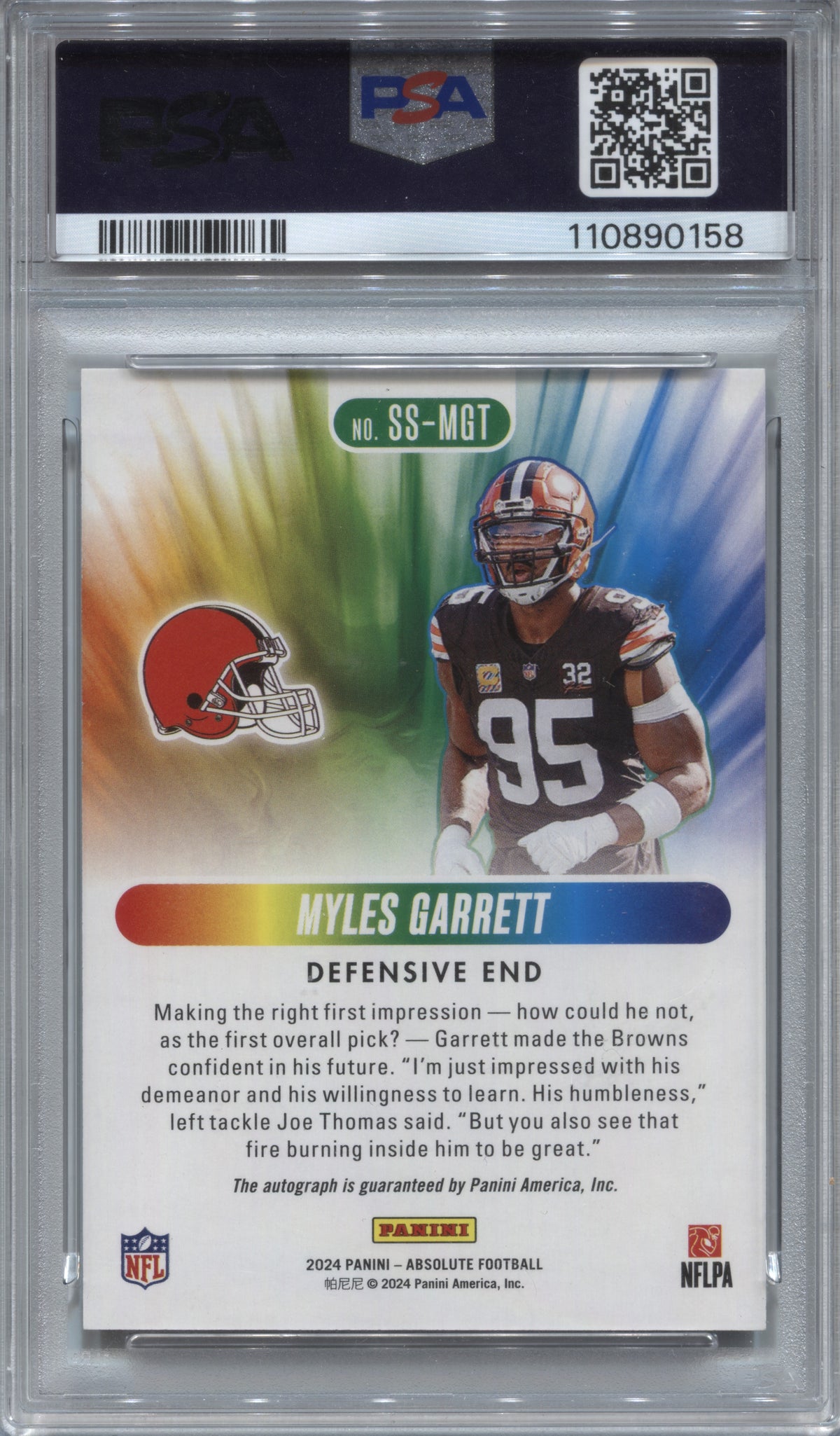 2024 Panini Absolute Myles Garrett Spectrum Signatures Green Auto /25 PSA 10