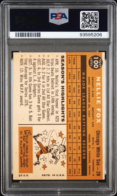 Graded 1960 Topps Nellie Fox #100 Baseball Card PSA 4 VG-EX