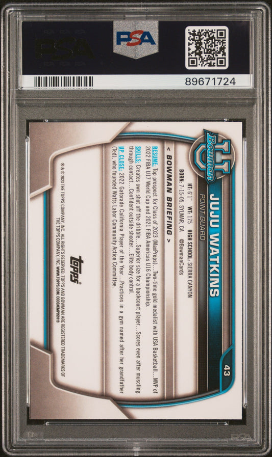 Graded 2022 Topps Bowman University JuJu Watkins #43 Rookie RC Basketball Card PSA 10 Gem Mint
