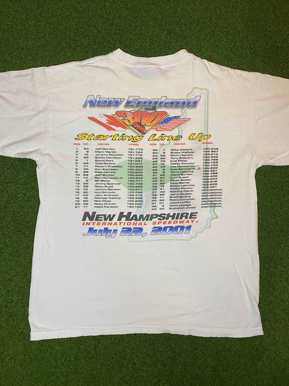2001 New England 300 - Double Sided - Vintage NASCAR Tee Shirt (Large) - Gametime Vintage