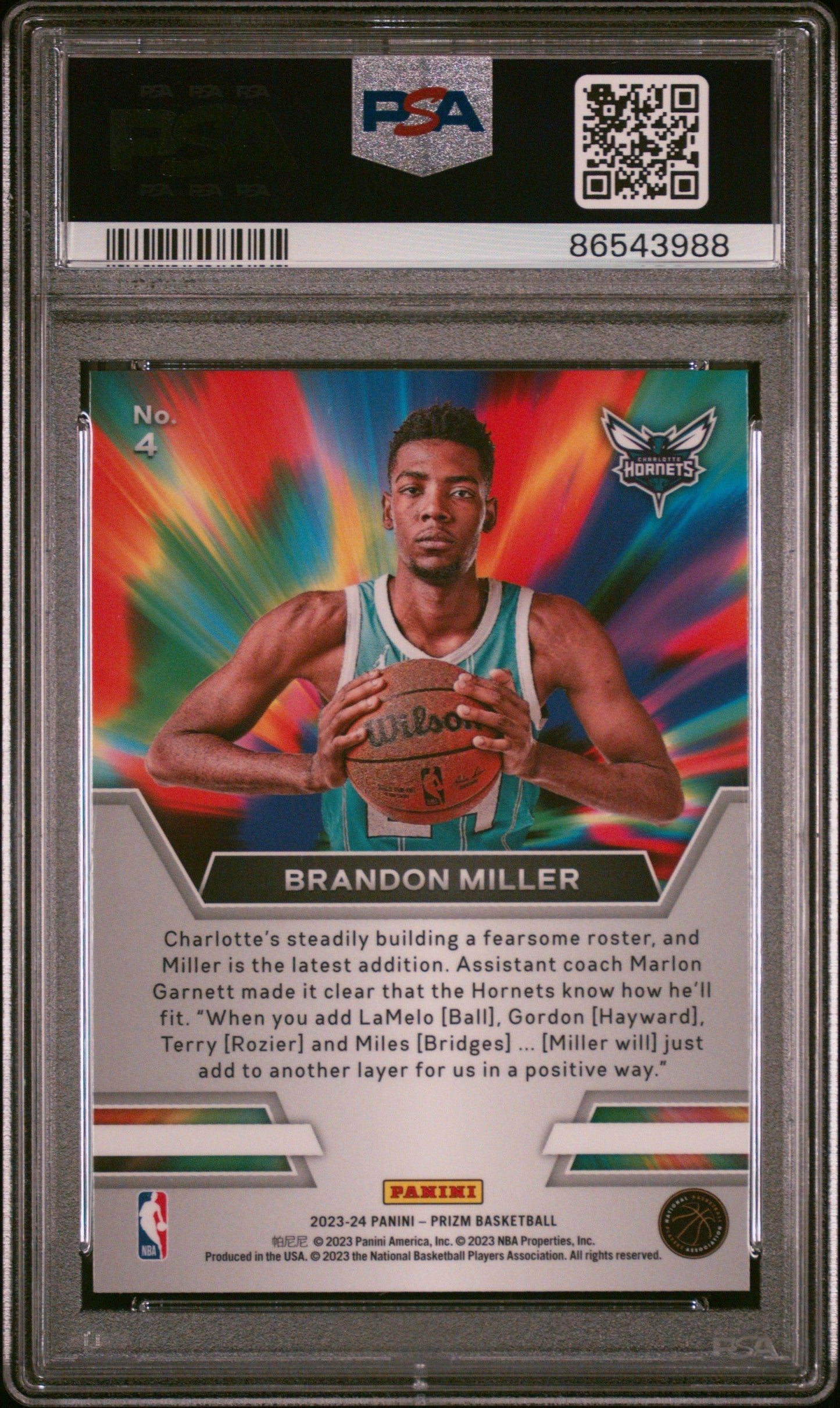 Graded 2023 Panini Prizm Brandon Miller #4 Instant Impact Rookie RC Basketball Card PSA 10 Gem Mint