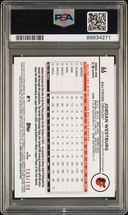 Graded 2024 Topps Jordan Westburg #66 Red Crackle Foil Board #/199 Rookie RC Baseball Card PSA 10 Gem Mint