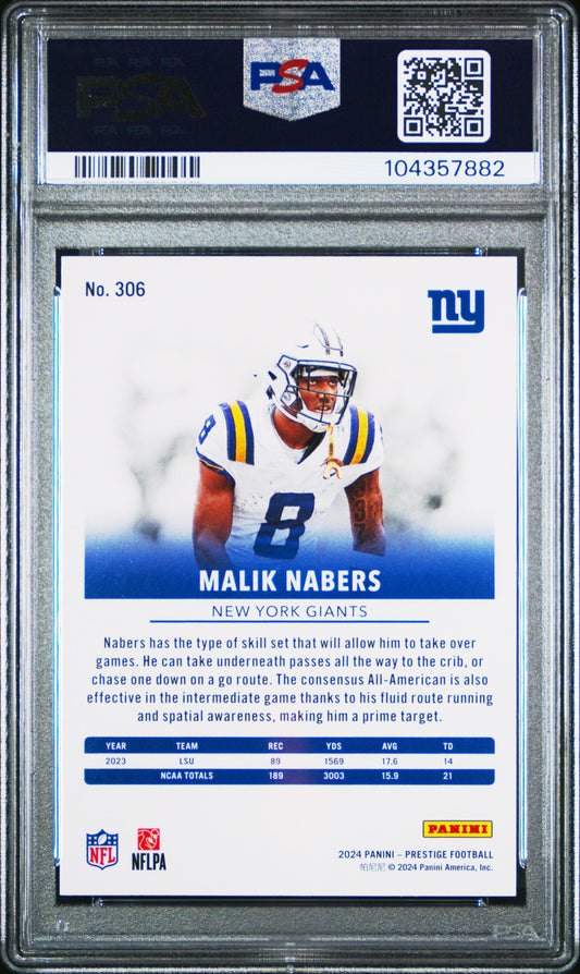 Graded 2024 Panini Prestige Malik Nabers #306 Rookie RC Football Card PSA 10 Gem Mint
