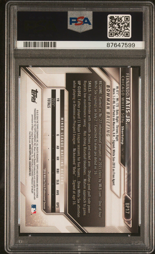 Graded 2016 Topps Bowman Prospects Fernando Tatis Jr. #BP17 Rookie RC Baseball Card PSA 10 Gem Mint