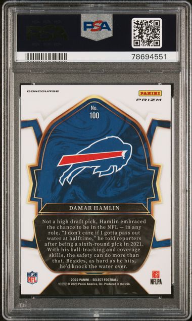 Graded 2022 Panini Select Damar Hamlin #100 Silver Prizm Rookie RC Football Card PSA 10 Gem Mint